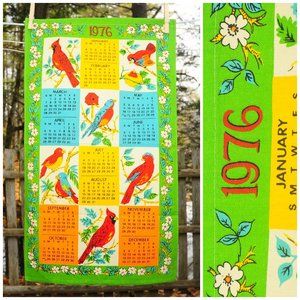 Vintage 1976 Summer Songbirds Calendar Towel Bird Lover Gift Cardinals Bluebirds